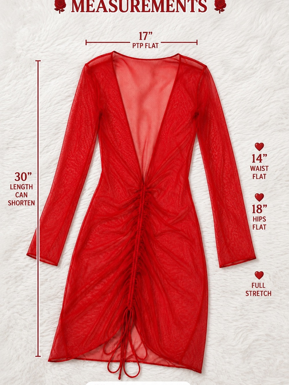 Red Sheer Mesh Ruched Cover-Up Dress Size Medium ❤️